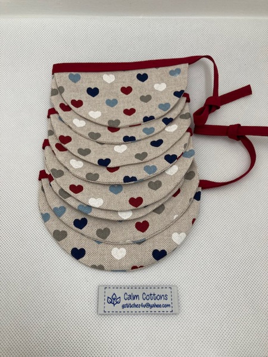 Bunting - Reversible small hearts print fabric - Half moon shaped bunting