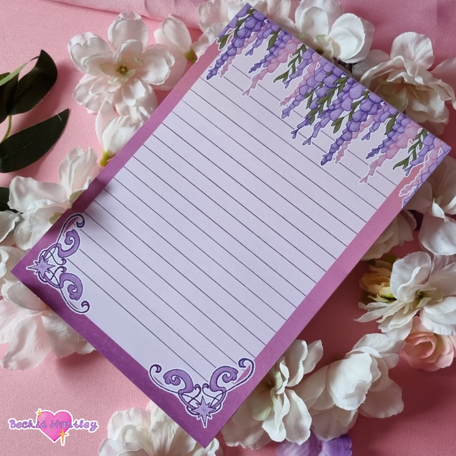 Wisteria Pink Notepad - A5 Lined Notepad - Gifts, Stationery