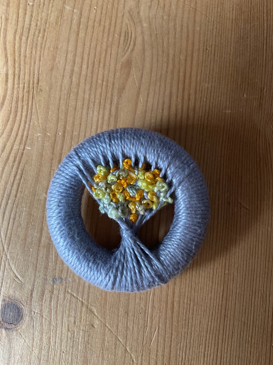 Vintage Style Dorset Button Posy Brooch, Grey with Yellow Flowers