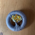 Vintage Style Dorset Button Posy Brooch, Grey with Yellow Flowers