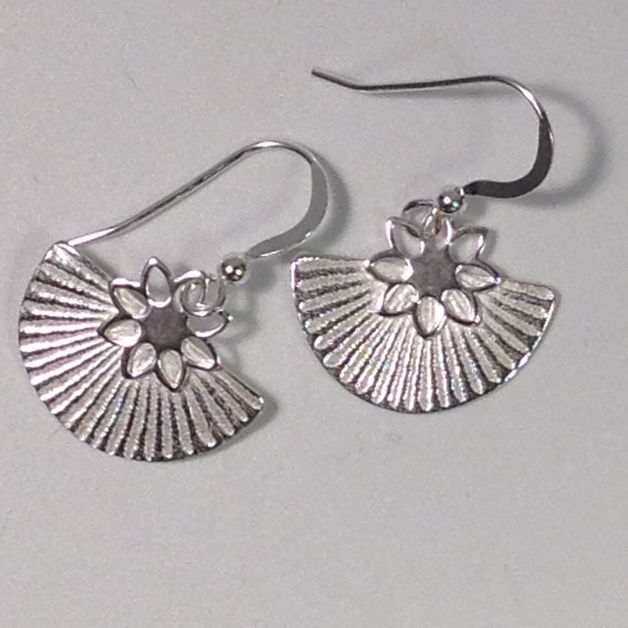 Flower and fan silver earrings -gifted