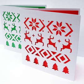 Set of 2 Christmas Cards - Fair Isle Design - Paper Cut
