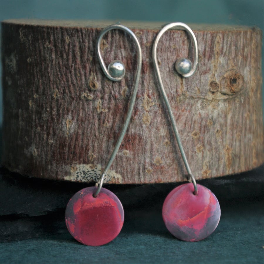 Silver Swirl and Copper Circle  Statement Earrings