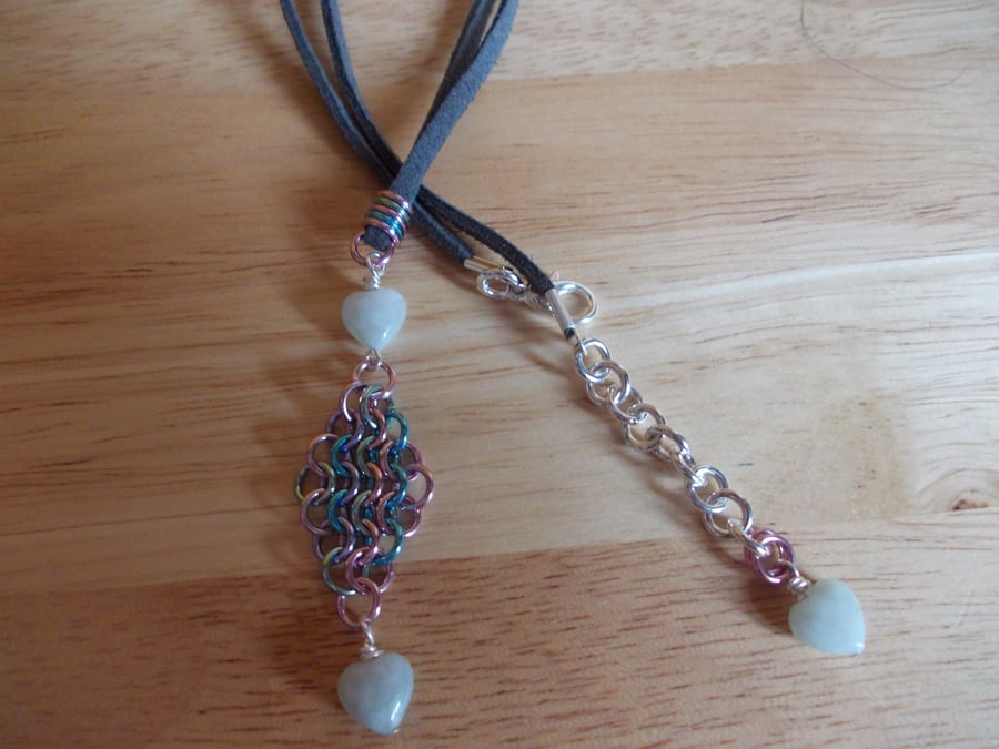 Jadeite heart and chainmaille pendant
