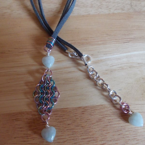 Jadeite heart and chainmaille pendant