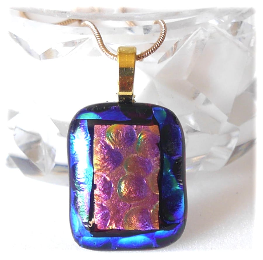 SOLD Dichroic Glass Pendant 219 Blue Plum Handmade with gold plated chain
