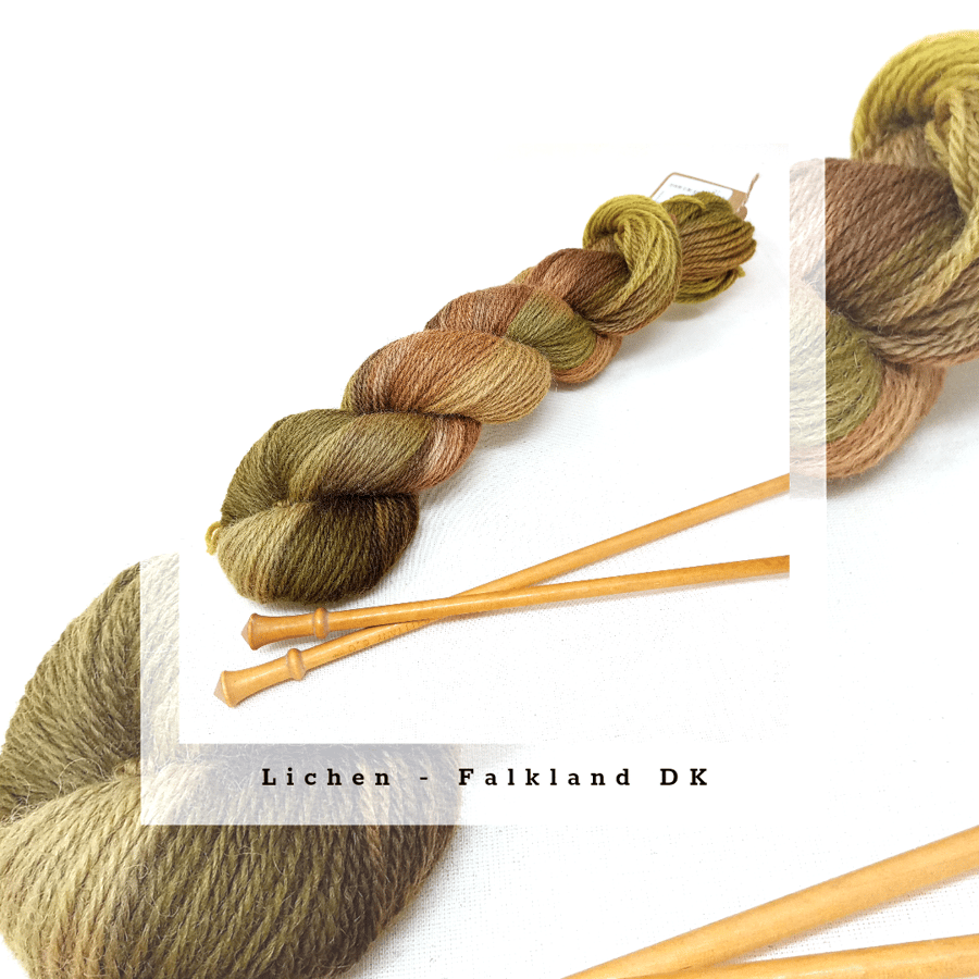 Lichen Hand Dyed Falkland Wool yarn Cornish Rooftop Moss Shades DK 100g 230m no4