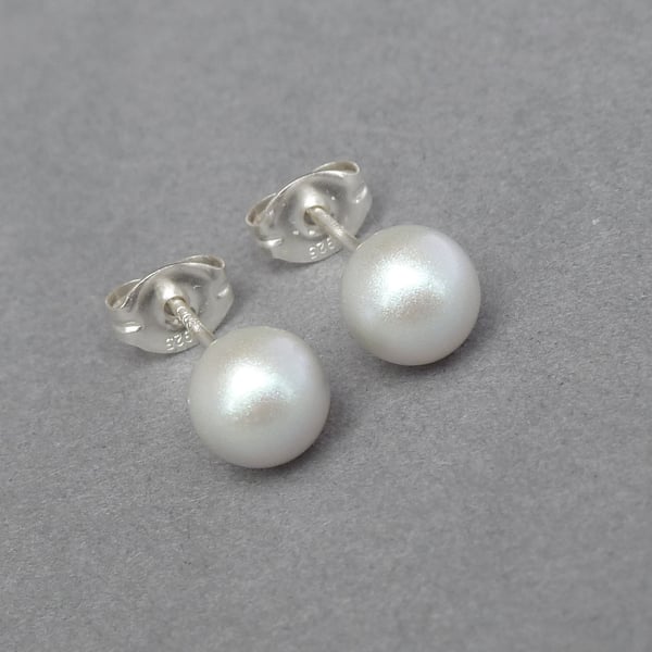 Small 6mm Iridescent Dove Grey Pearl Studs - Round Pale Grey Stud Earrings
