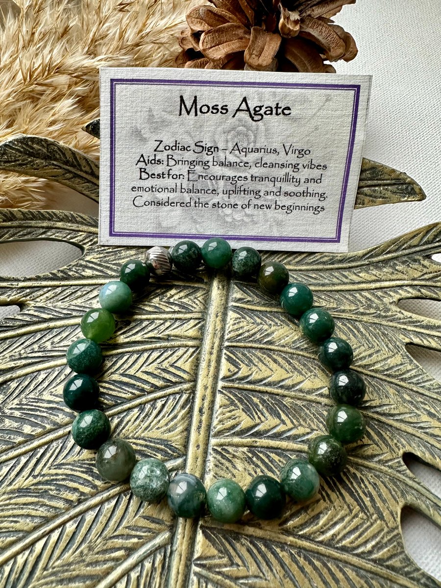 Moss Agate - Elasticated Bracelet 