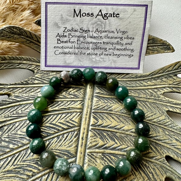 Moss Agate - Elasticated Bracelet 