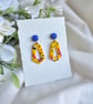 Terrazzo Polymer Clay Earrings - Yellow and Cobalt Blue Dangles - Image 3
