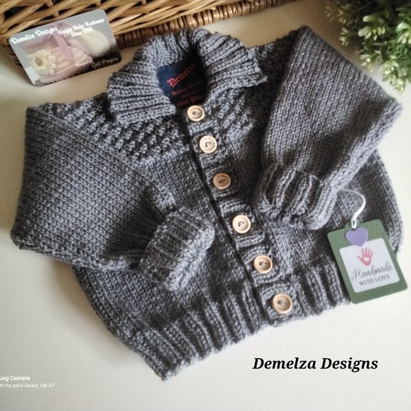 Hand Knitted Baby Boy's Cardigan 3-9  months size