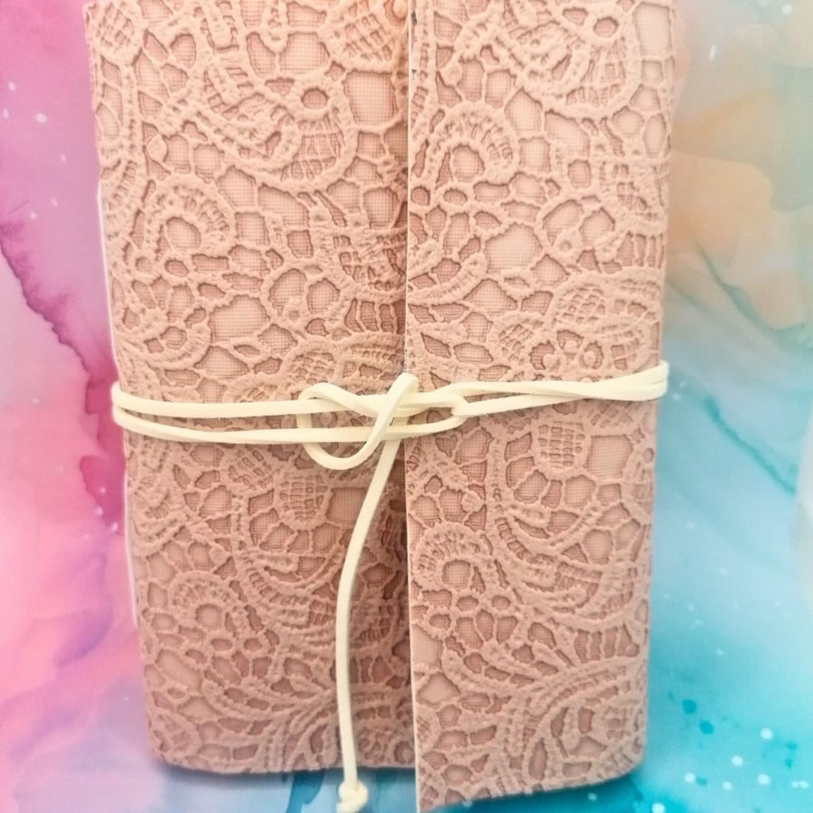 Pinkish Tan A6 Lace Textured Faux Leather Journal, Carnival, Christmas theme