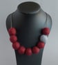 Chunky Burgundy Felt Beaded Necklace - Maroon Statement Colour Block Jewellery  - Image 2