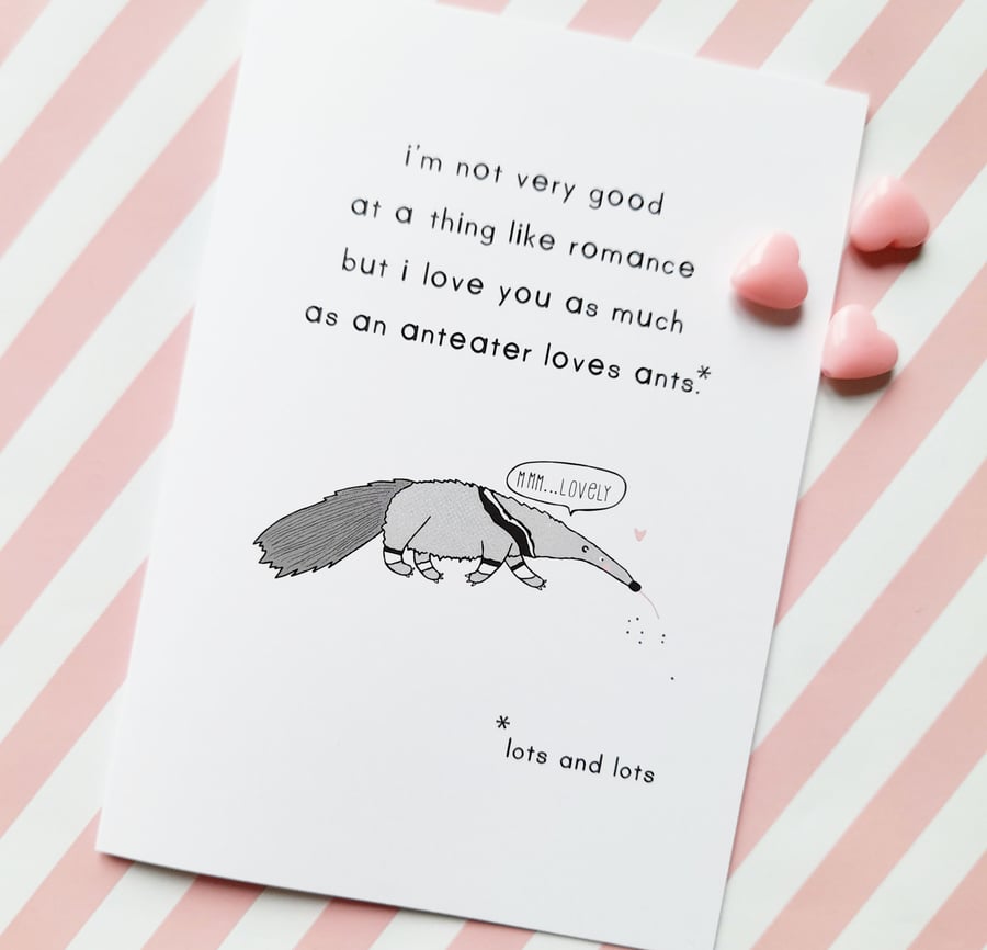 anteater love A6 greetings card, valentine, love, romantic, anniversary
