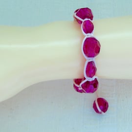 Macramé, Shamballa, Friendship Bracelet: Hot Pink Acrylic Beads