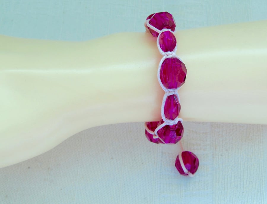 Macramé, Shamballa, Friendship Bracelet: Hot Pink Acrylic Beads