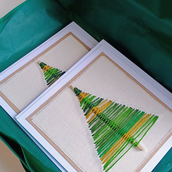 Christmas Cards - pack of 2 - Embroidered Christmas Trees
