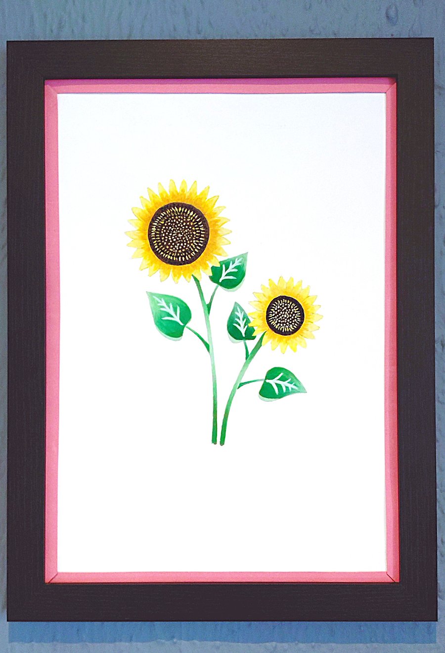 Unique Made in UK Framed A3 Print Sunflowers Stylish Pink Border Wallart Gift