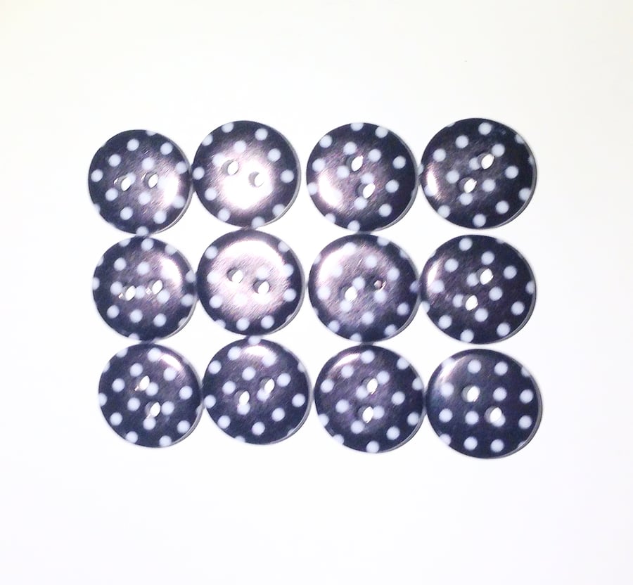 12 x  Black and White Spotty Buttons