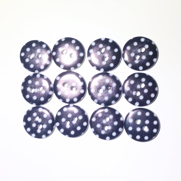 12 x  Black and White Spotty Buttons