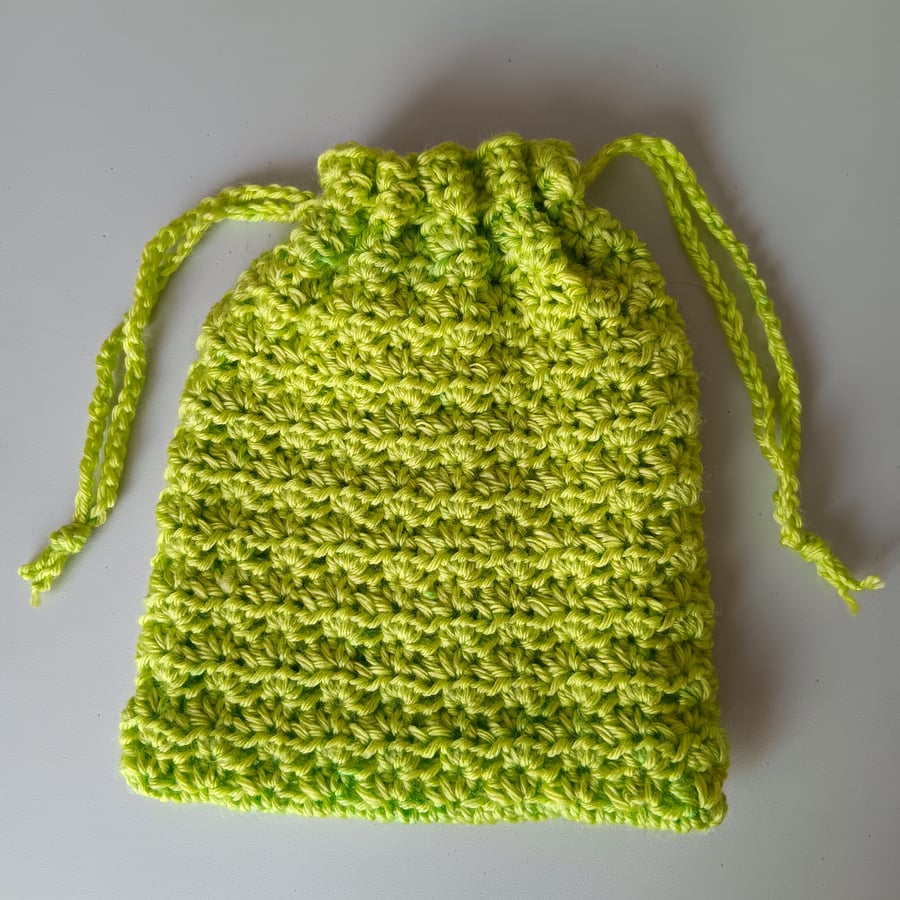 Crochet Drawstring Bag (Lime Green) - pretty and practical