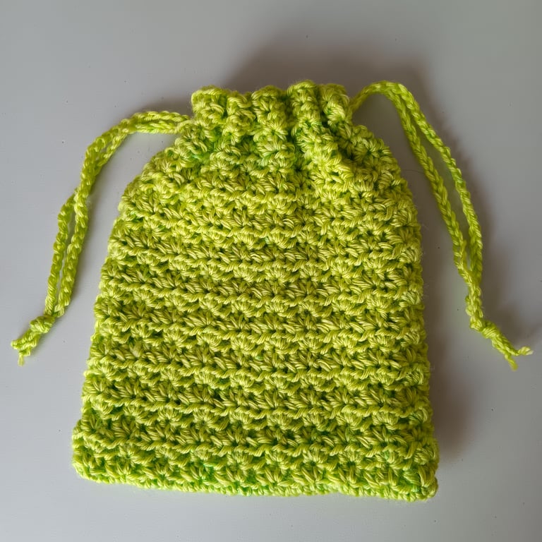 Crochet Drawstring Bag (Lime Green) - pretty and practical