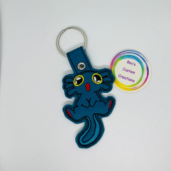 Embroidered Axolotl Keyring design 2
