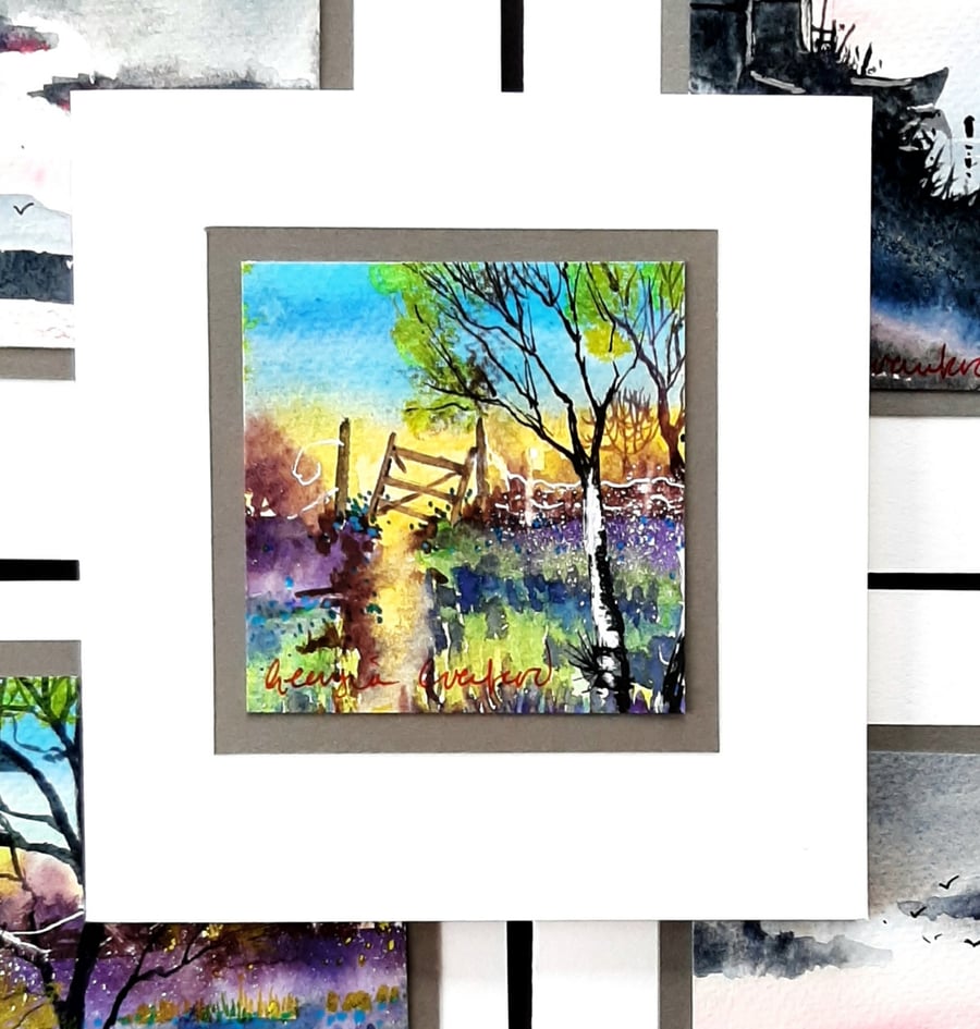 Any Occasion Hand Crafted Card Of Bluebell Woods. Blank Handmade Notelet