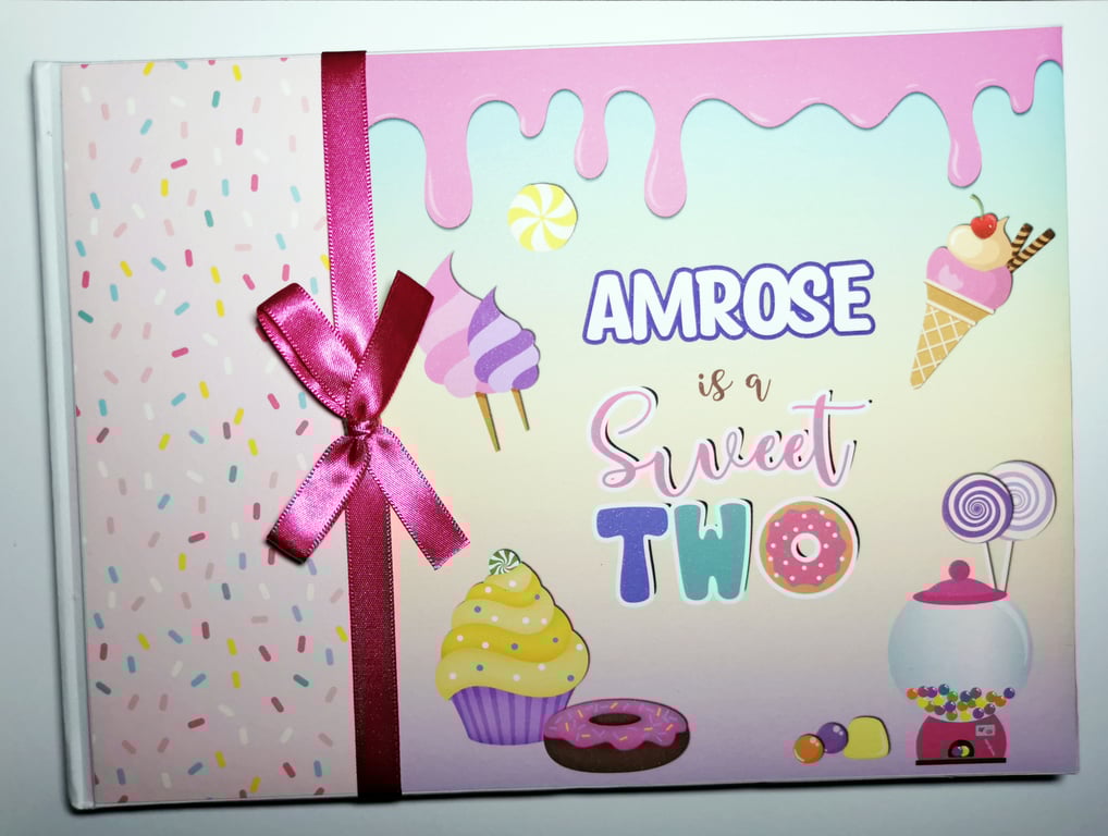 Personalised sweets and donuts birthday guest book,  Two sweet  birthday book