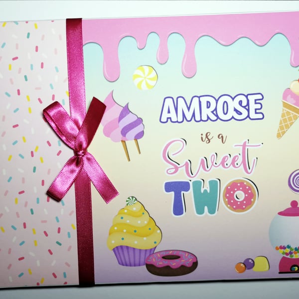 Personalised sweets and donuts birthday guest book,  Two sweet  birthday book