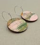 Hooped hand printed wooden dangly earrings in subtle muted colours - Image 2