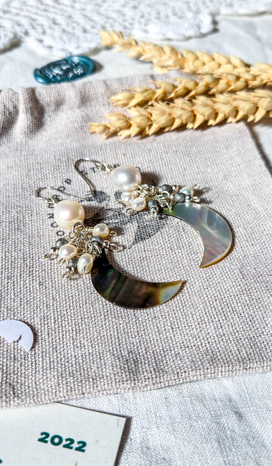 Pearl Earrings - Mother of Pearl Crescent Moon Statement Earrings, Moon Earrings