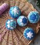 Summer Seconds Crochet Christmas Bauble Decoration Set of 5 Blue White