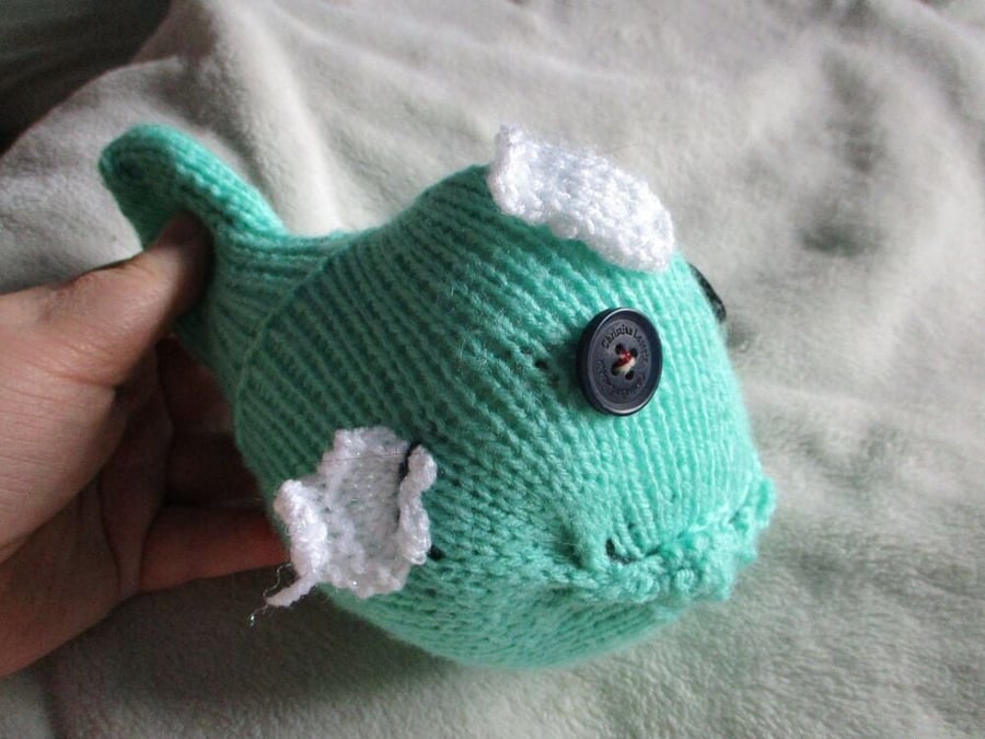 Mint Green Midi Fish with White Fins & Navy Black Eyes Knitted By KM