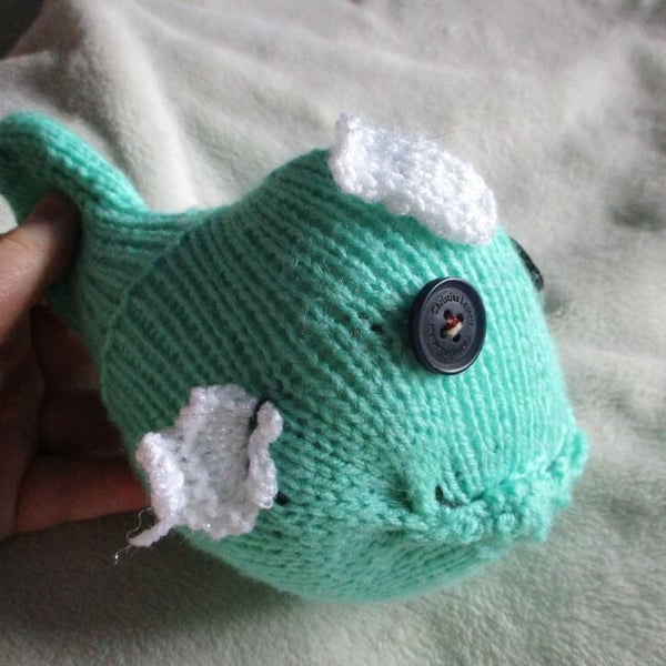 Mint Green Midi Fish with White Fins & Navy Black Eyes Knitted By KM
