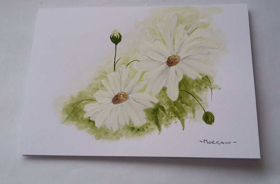 HAND PAINTED WATER COLOUR CARD  OF  SPRING FLOWERS