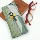 Glasses case with embroidered great tit