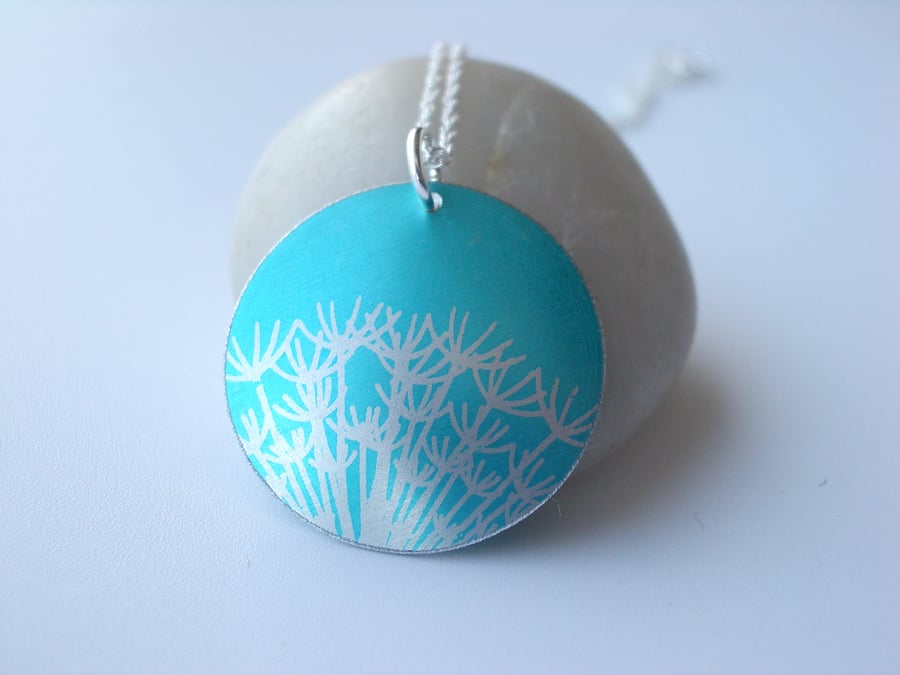 Turquoise dandelion seed disc pendant necklace 