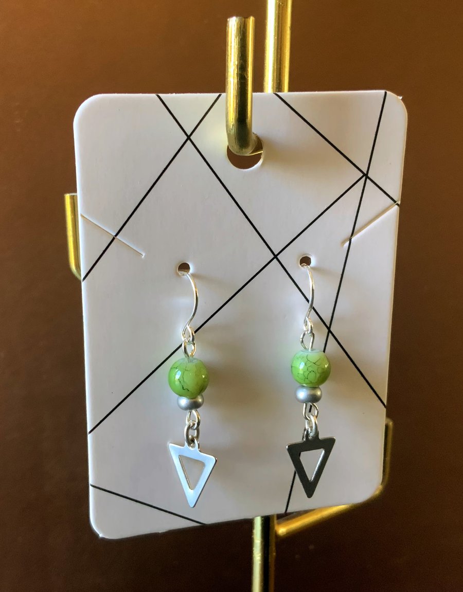 Silver Stainless Steel Triangle Charm Earrings 