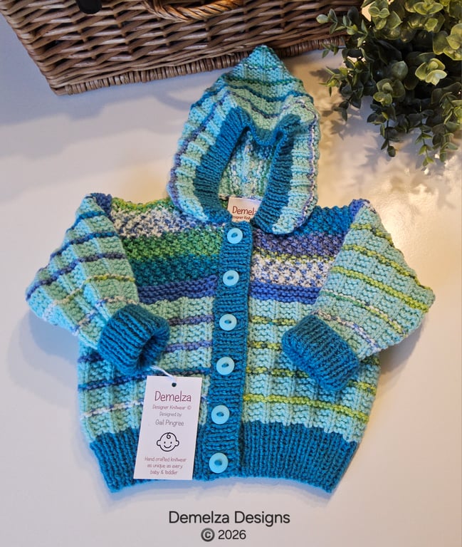 Baby  Hand Knitted Textured Hoodie Jacket 3 - 9  months size