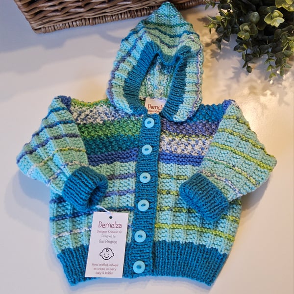 Baby  Hand Knitted Textured Hoodie Jacket 3 - 9  months size