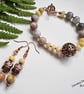 Agate, Yellow Jade & Large Copper Bead Bracelet & Earrings Set - Image 5
