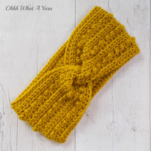 Ladies crochet gold, mustard twist ear warmer. Ear warmer. Gold headband.