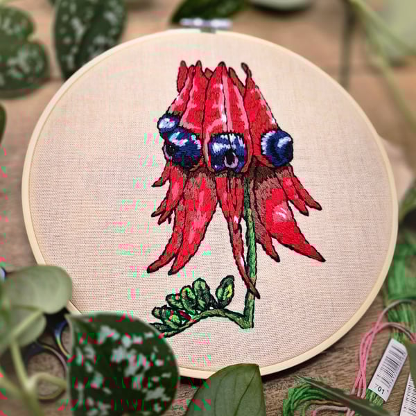 DIY Embroidery Kit: Sturt's Desert Pea Australian Floral Design