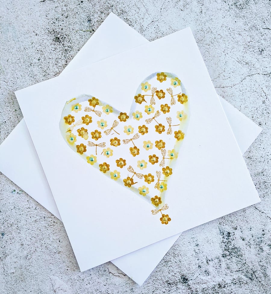Dragonfly heart handmade greeting card