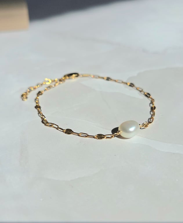 Pearl Bracelet 14kt Gold Filled, Bridal Bracelet, Pearl Chain Bracelet