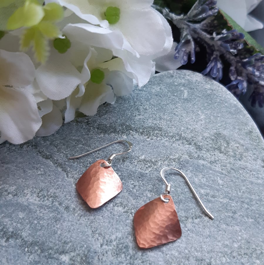 Copper Dainty Drop Earrings Sterling Silver Ear Wires