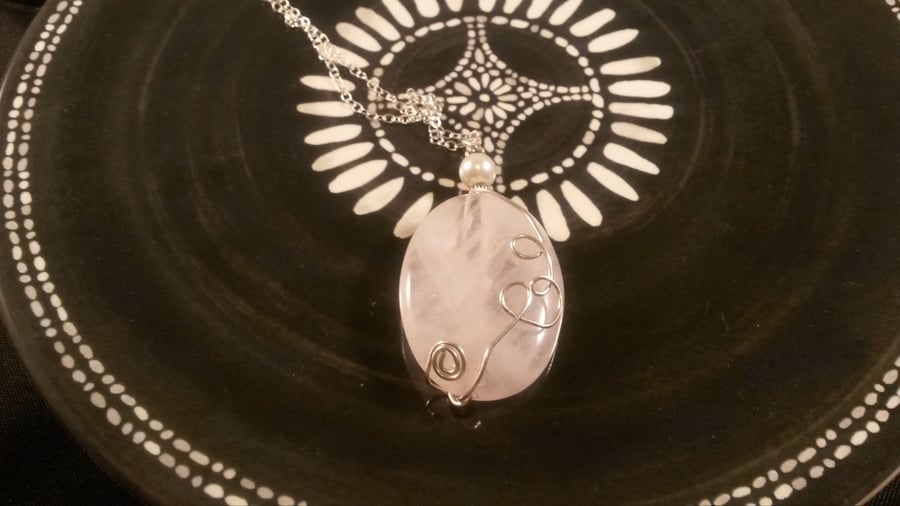 Rose Quartz and Sterling Silver Wire work pendent