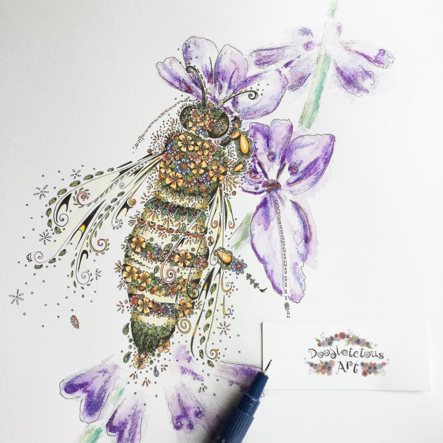 Honey Bee & Lavender 12 x 15” signed mounted print